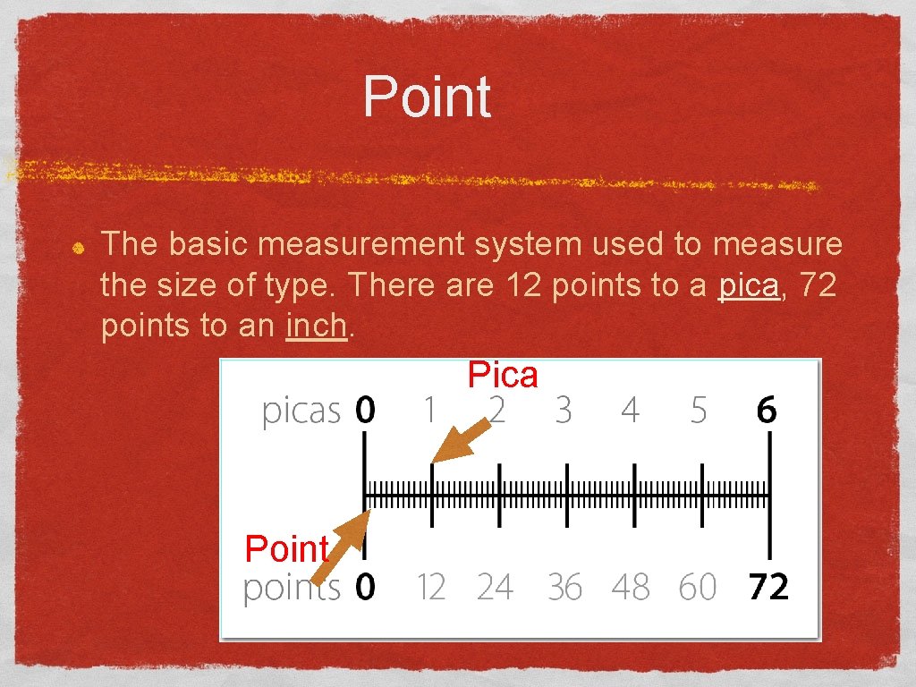 Point The basic measurement system used to measure the size of type. There are