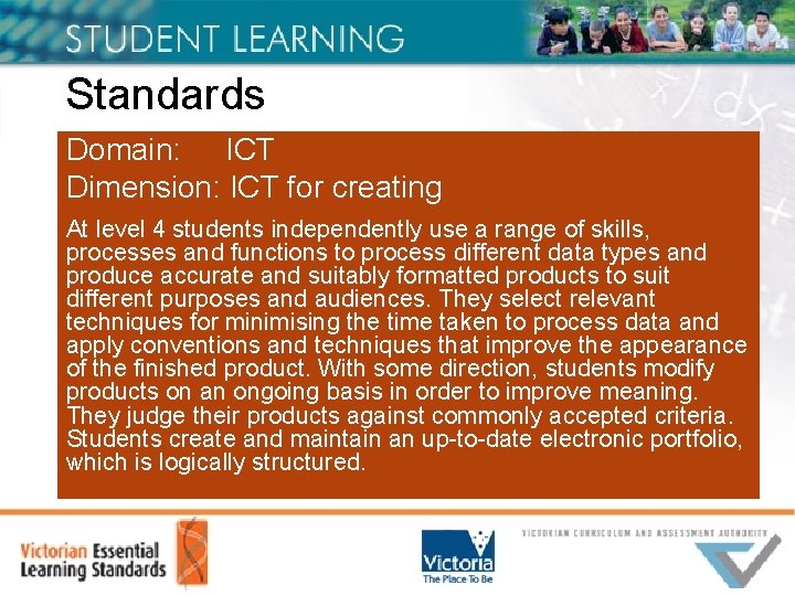 Standards Domain: ICT Dimension: ICT for creating At level 4 students independently use a
