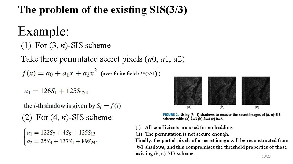 The problem of the existing SIS(3/3) Example: (1). For (3, n)-SIS scheme: Take three