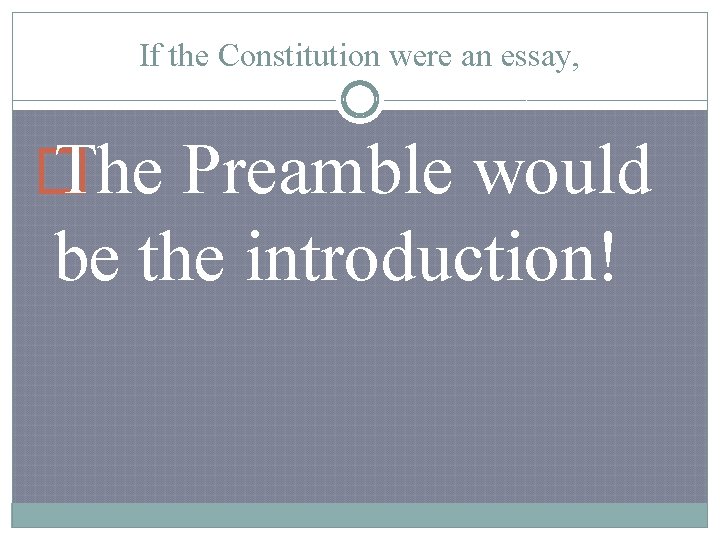 If the Constitution were an essay, � The Preamble would be the introduction! 