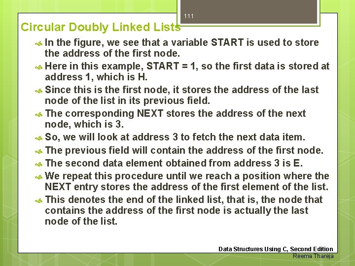 111 Circular Doubly Linked Lists In the figure, we see that a variable START