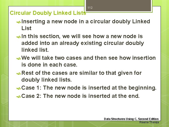 112 Circular Doubly Linked Lists Inserting a new node in a circular doubly Linked