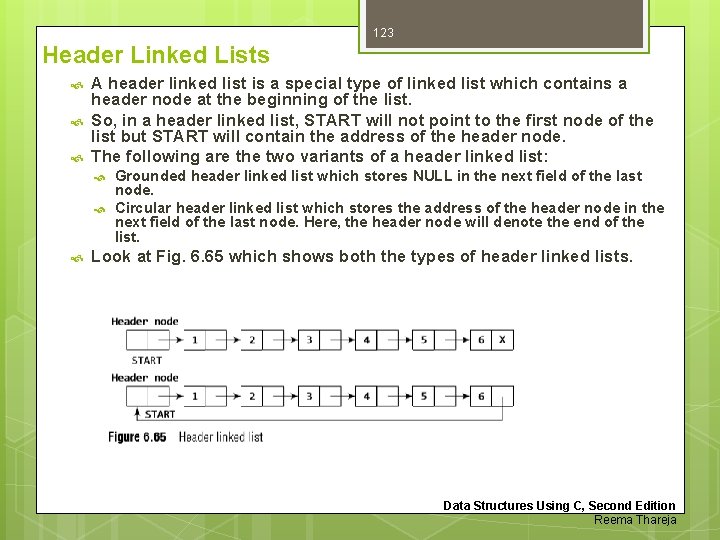 123 Header Linked Lists A header linked list is a special type of linked