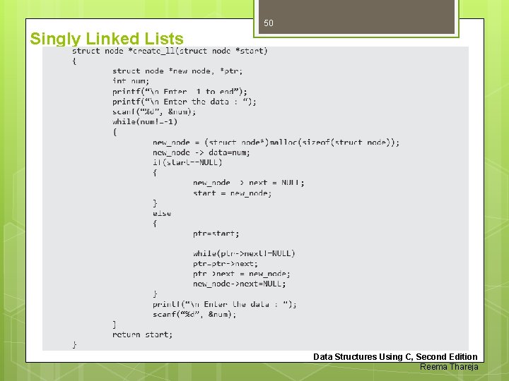 50 Singly Linked Lists Data Structures Using C, Second Edition Reema Thareja 