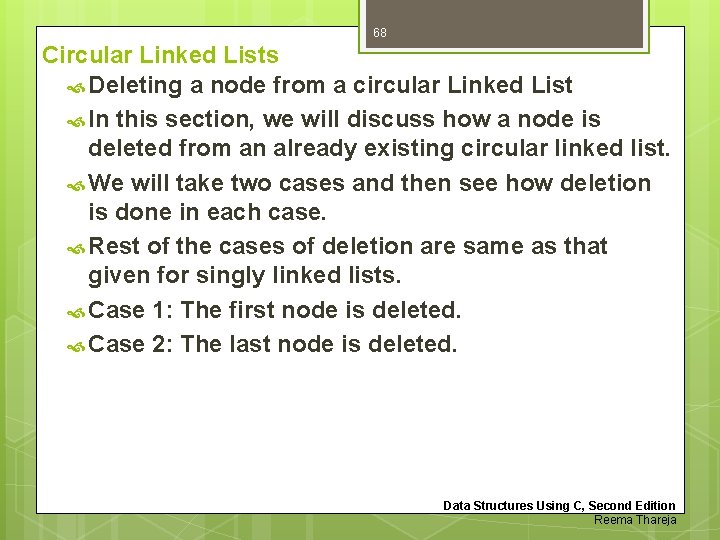 68 Circular Linked Lists Deleting a node from a circular Linked List In this
