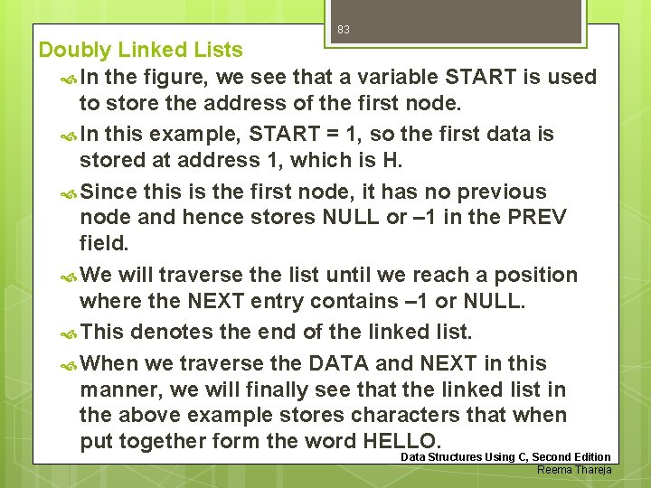 83 Doubly Linked Lists In the figure, we see that a variable START is
