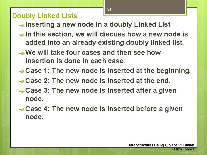 84 Doubly Linked Lists Inserting a new node in a doubly Linked List In