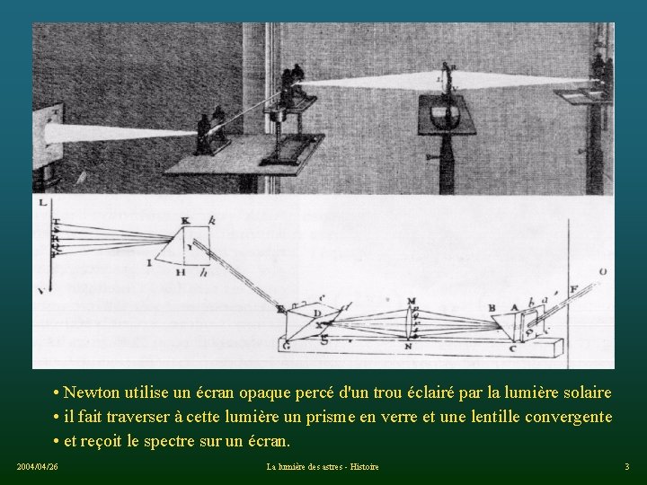  • Newton utilise un écran opaque percé d'un trou éclairé par la lumière