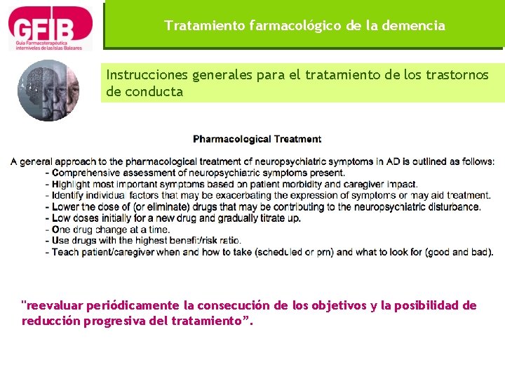 Tratamiento farmacológico de la demencia Instrucciones generales para el tratamiento de los trastornos de