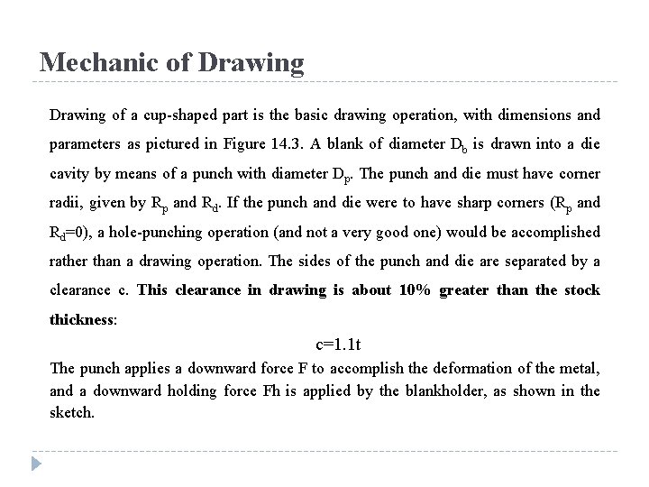 Mechanic of Drawing of a cup-shaped part is the basic drawing operation, with dimensions