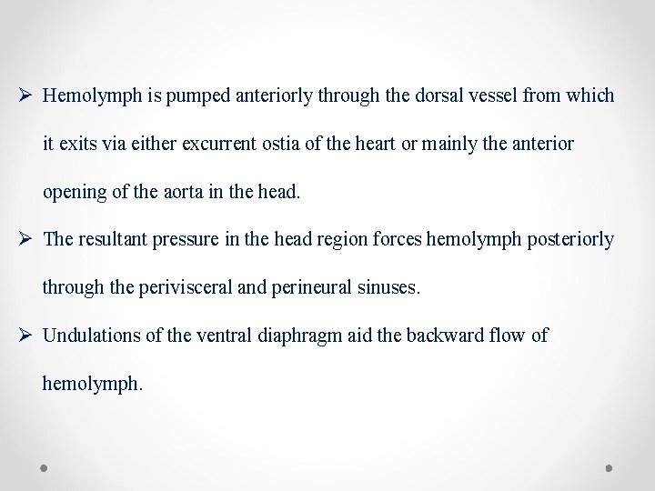 Ø Hemolymph is pumped anteriorly through the dorsal vessel from which it exits via