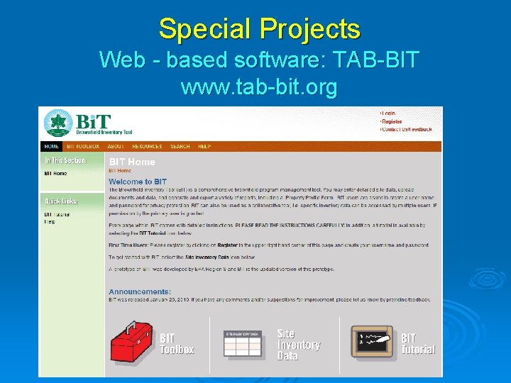 Special Projects Web - based software: TAB-BIT www. tab-bit. org 