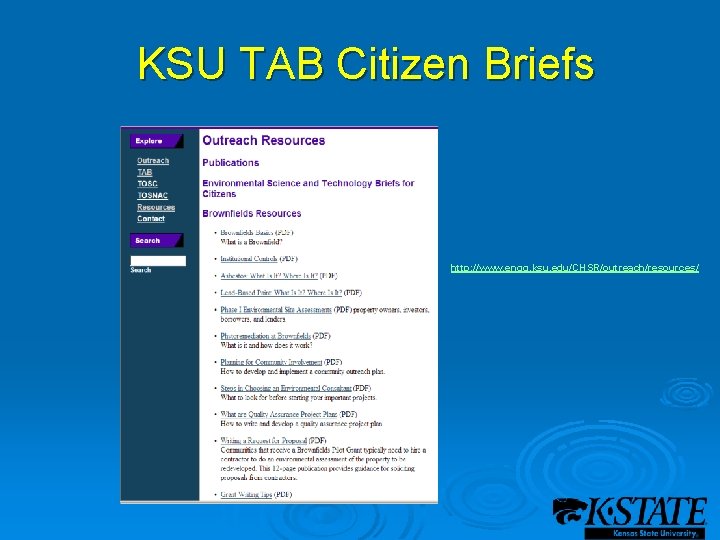 KSU TAB Citizen Briefs http: //www. engg. ksu. edu/CHSR/outreach/resources/ 