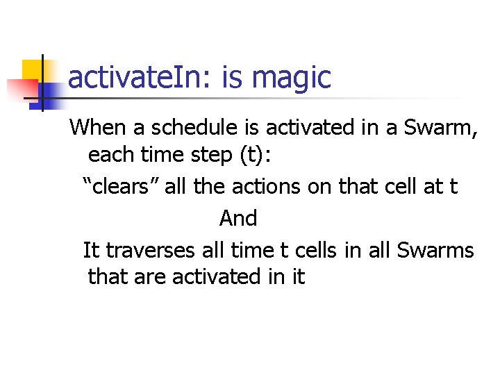 activate. In: is magic When a schedule is activated in a Swarm, each time