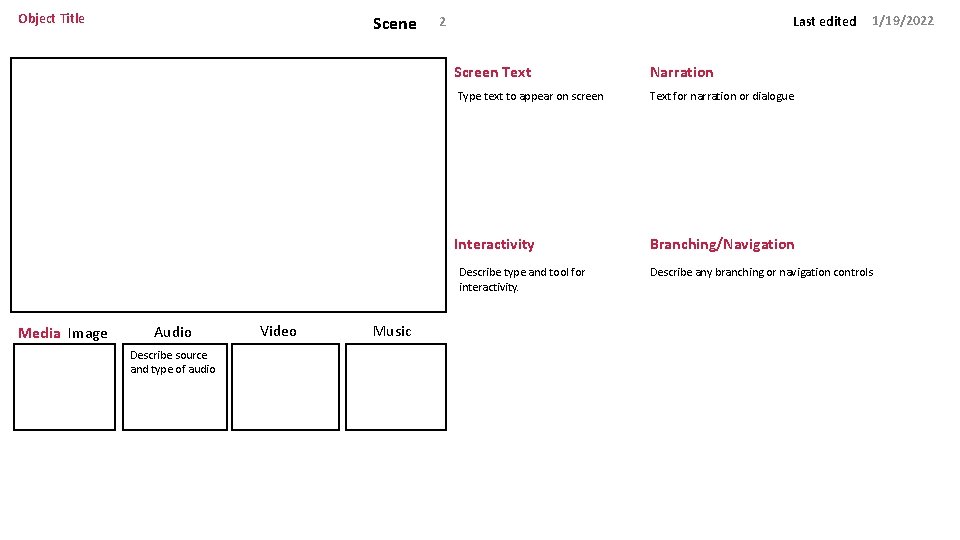 Object Title Scene Last edited 2 Screen Text Narration Type text to appear on