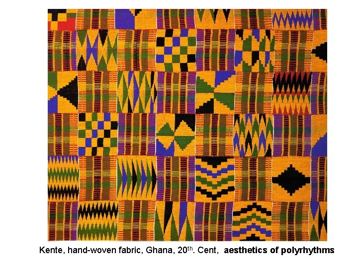 Kente, hand-woven fabric, Ghana, 20 th. Cent, aesthetics of polyrhythms 
