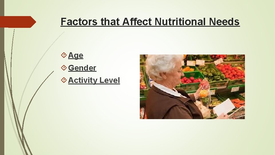 Factors that Affect Nutritional Needs Age Gender Activity Level 