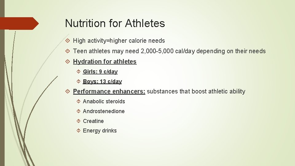 Nutrition for Athletes High activity=higher calorie needs Teen athletes may need 2, 000 -5,