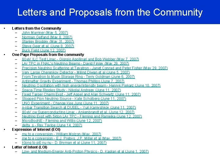 Letters and Proposals from the Community • • Letters from the Community – John