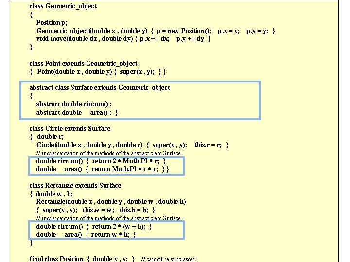 class Geometric_object { Position p; Geometric_object(double x , double y) { p = new