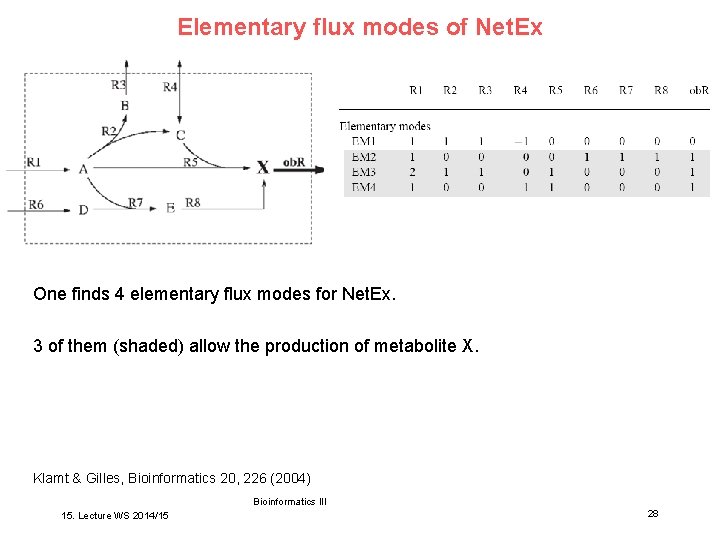 Elementary flux modes of Net. Ex One finds 4 elementary flux modes for Net.