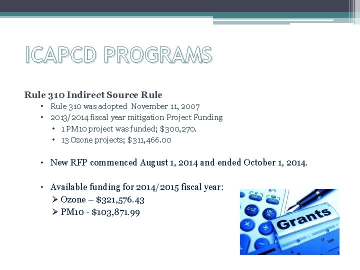 ICAPCD PROGRAMS Rule 310 Indirect Source Rule • Rule 310 was adopted November 11,