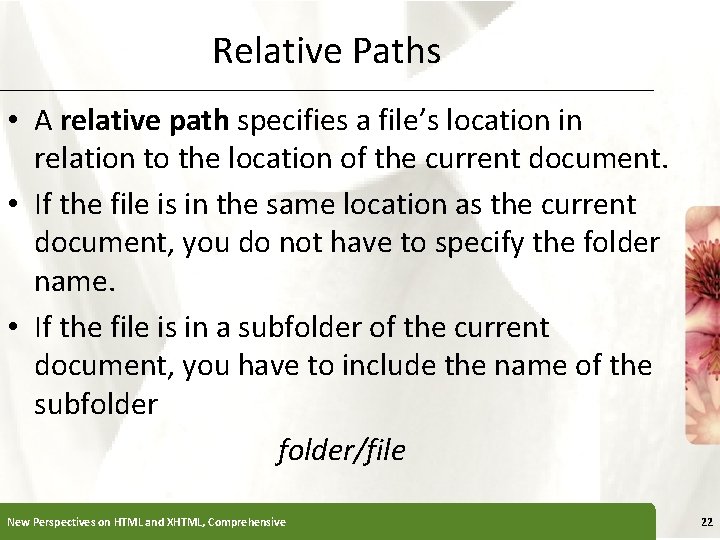 Relative Paths XP • A relative path specifies a file’s location in relation to