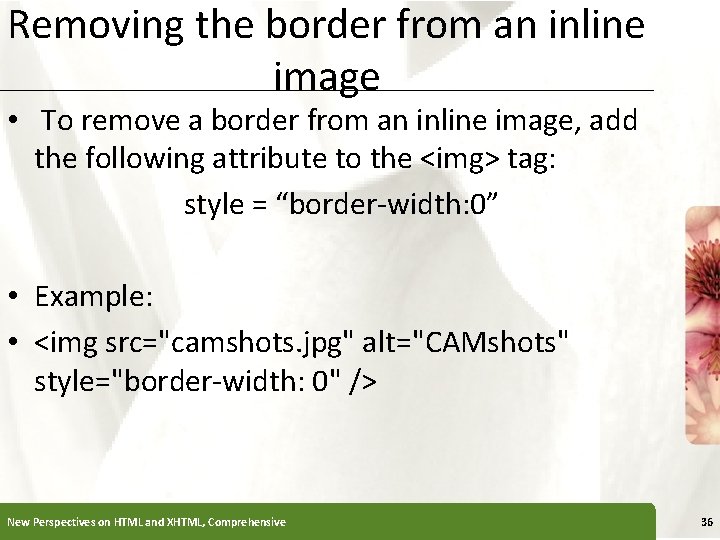 Removing the border from an inline XP image • To remove a border from
