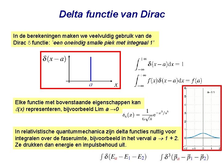 Delta functie van Dirac In de berekeningen maken we veelvuldig gebruik van de Dirac