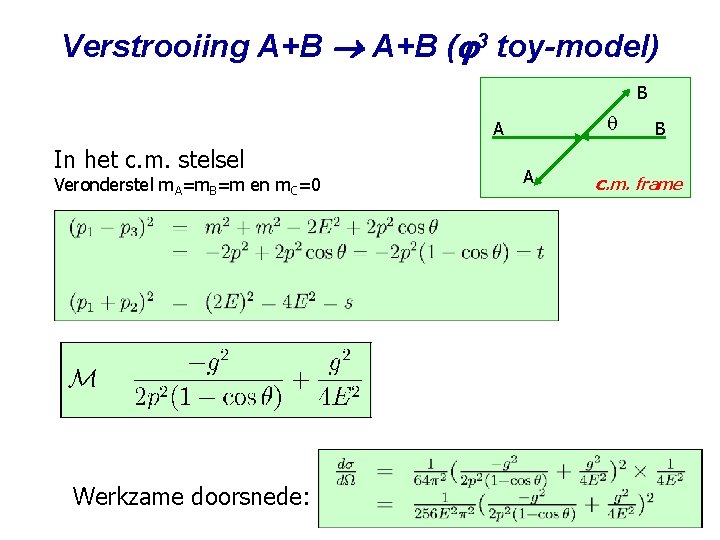 Verstrooiing A+B ( 3 toy-model) B A In het c. m. stelsel Veronderstel m.