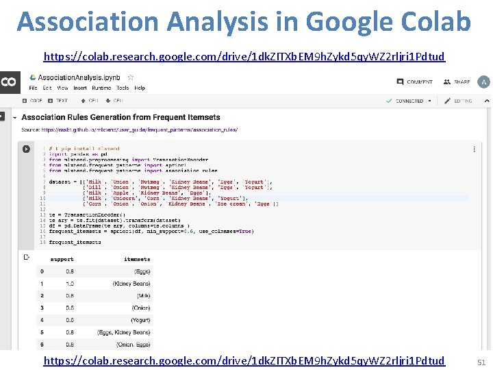 Association Analysis in Google Colab https: //colab. research. google. com/drive/1 dk. ZITXb. EM 9