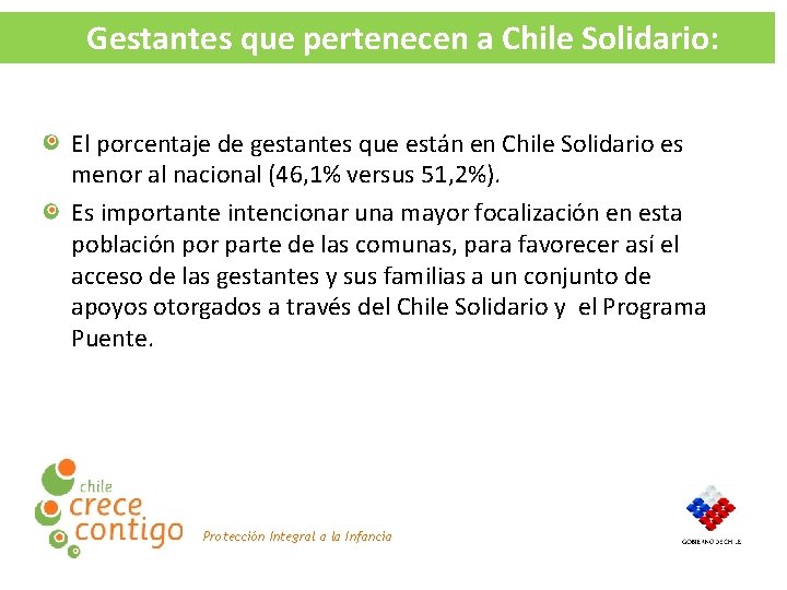 Gestantes que pertenecen a Chile Solidario: El porcentaje de gestantes que están en Chile