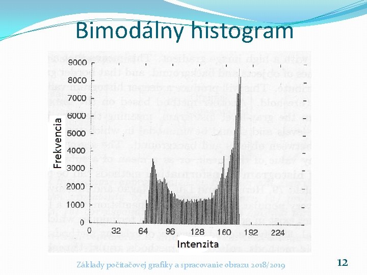 Bimodálny histogram Základy počítačovej grafiky a spracovanie obrazu 2018/2019 12 