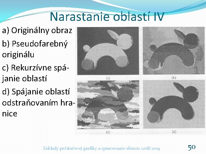 Narastanie oblastí IV a) Originálny obraz b) Pseudofarebný originálu c) Rekurzívne spájanie oblastí d)