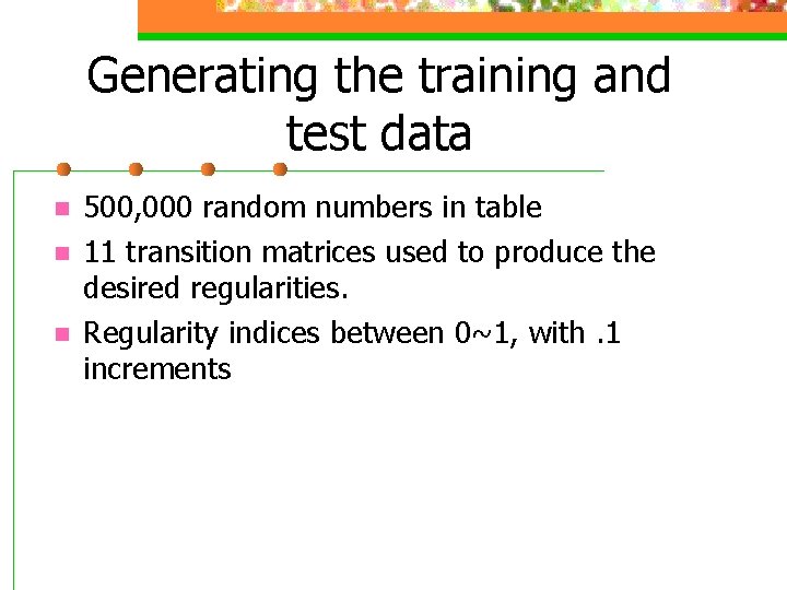 Generating the training and test data n n n 500, 000 random numbers in
