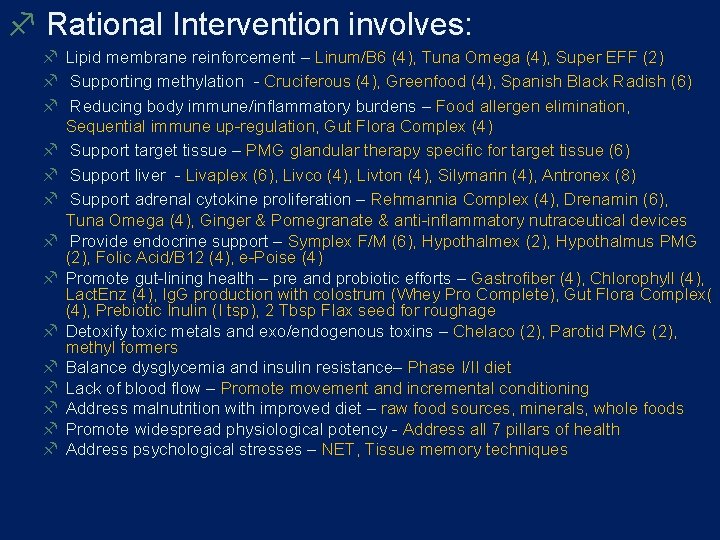 f Rational Intervention involves: f Lipid membrane reinforcement – Linum/B 6 (4), Tuna Omega