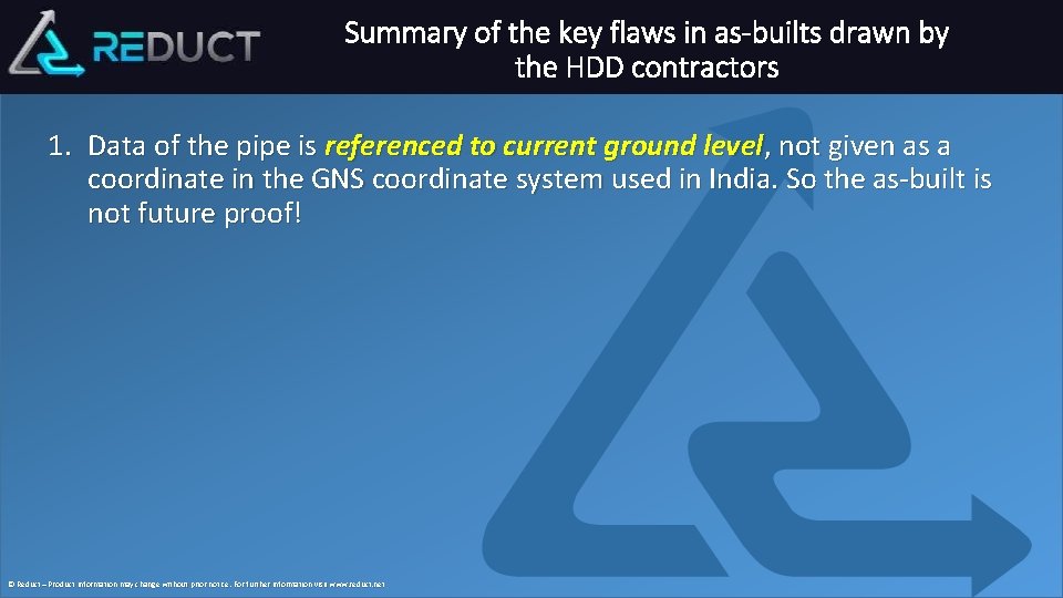 Summary of the key flaws in as-builts drawn by the HDD contractors 1. Data