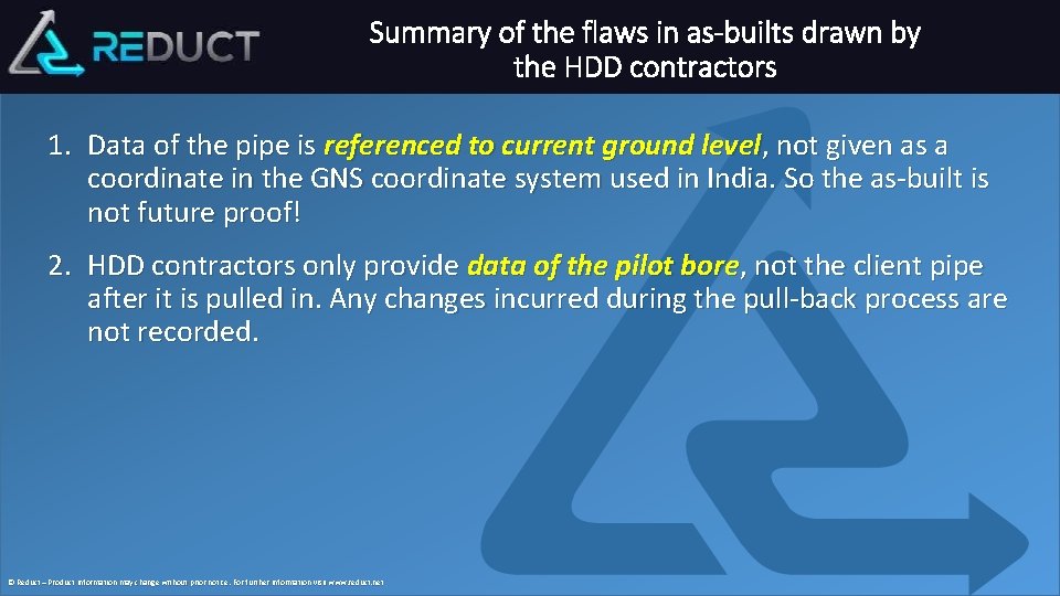 Summary of the flaws in as-builts drawn by the HDD contractors 1. Data of