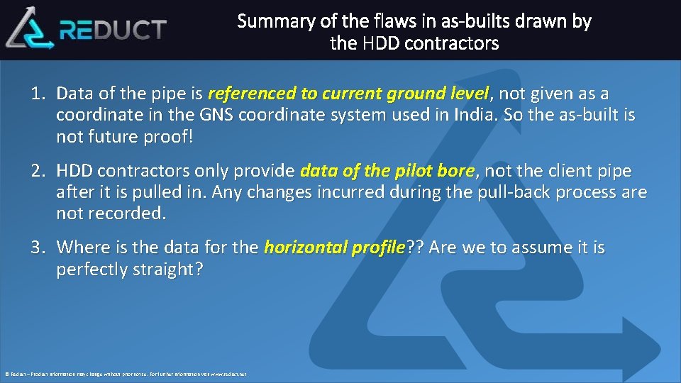 Summary of the flaws in as-builts drawn by the HDD contractors 1. Data of