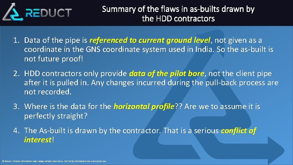 Summary of the flaws in as-builts drawn by the HDD contractors 1. Data of