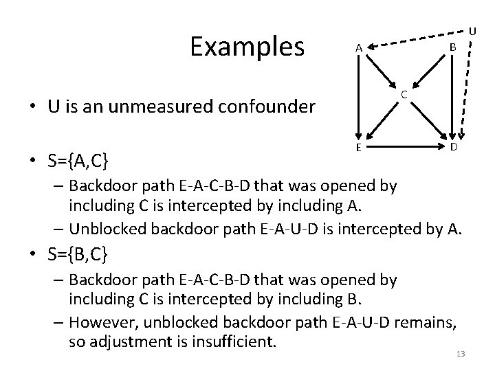 Examples U C • U is an unmeasured confounder • S={A, C} B A