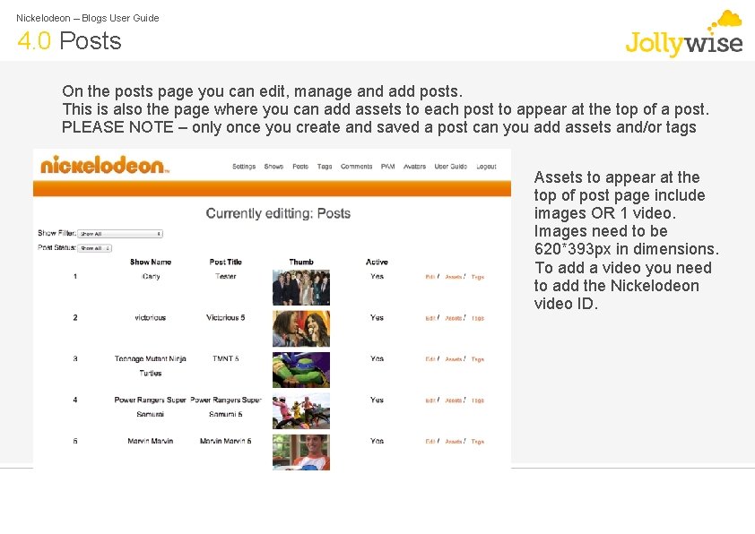 Nickelodeon – Blogs User Guide 4. 0 Posts On the posts page you can