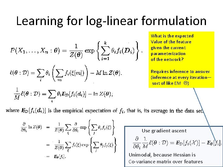 Learning for log-linear formulation What is the expected Value of the feature given the