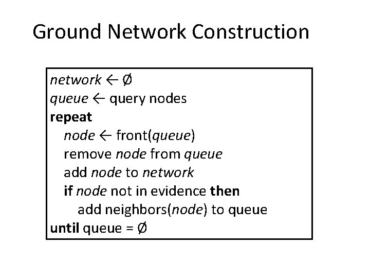 Ground Network Construction network ← Ø queue ← query nodes repeat node ← front(queue)