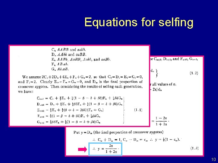 Equations for selfing 10 