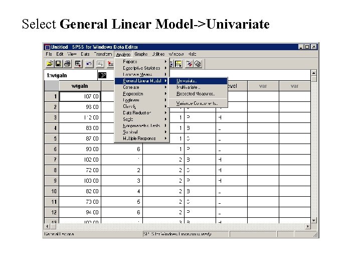 Select General Linear Model->Univariate 