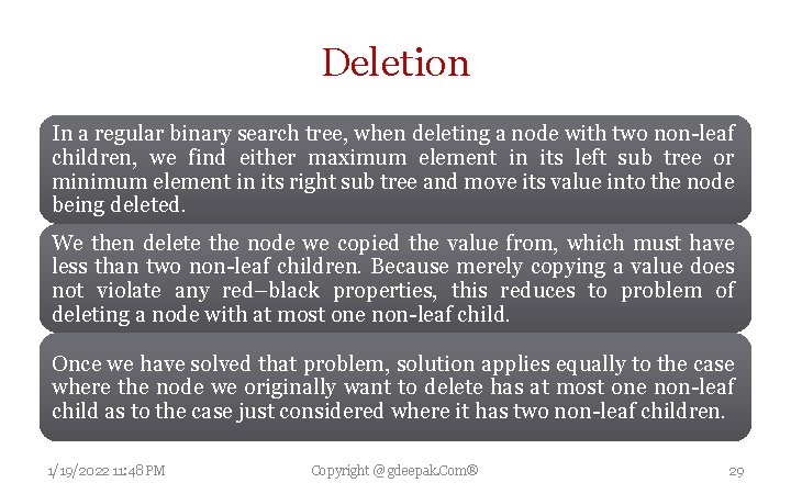 Deletion In a regular binary search tree, when deleting a node with two non-leaf