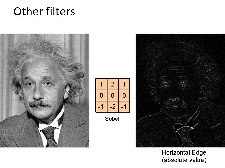 Other filters 1 2 1 0 0 0 -1 -2 -1 Sobel Horizontal Edge