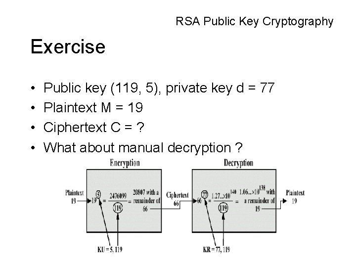 RSA Public Key Cryptography Exercise • • Public key (119, 5), private key d RSA Public Key Cryptography Exercise • • Public key (119, 5), private key d
