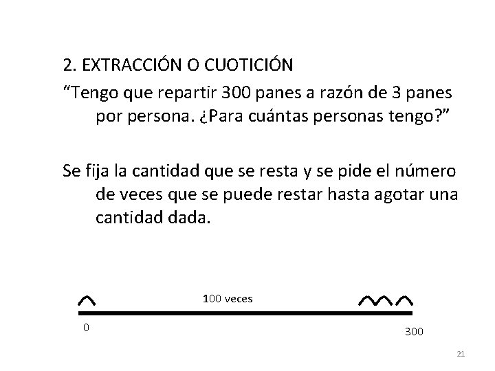 2. EXTRACCIÓN O CUOTICIÓN “Tengo que repartir 300 panes a razón de 3 panes